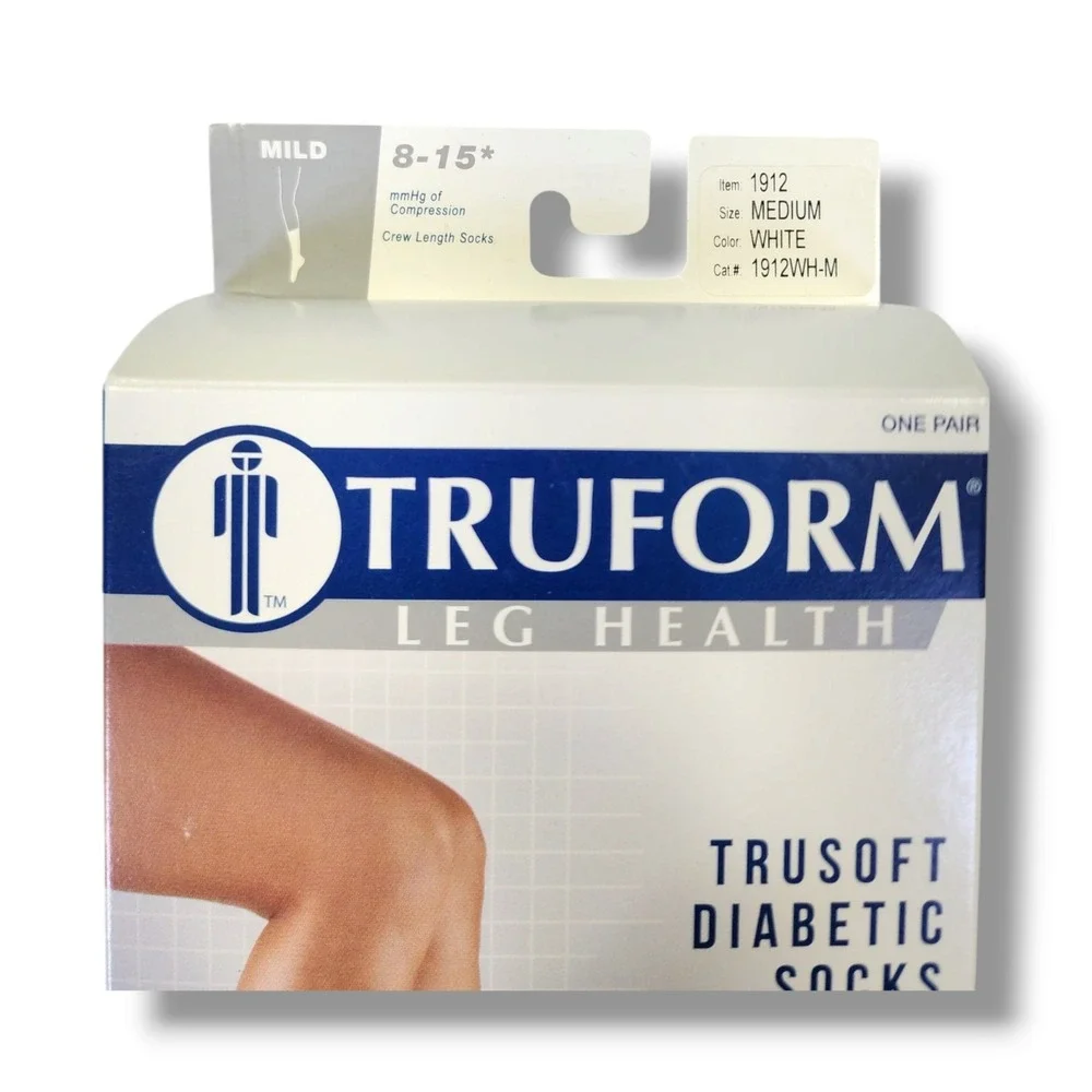 Truform Leg Health Trusoft Diabetic‎ Socks Medium White 1912 8-15mmHg Lot Of 2